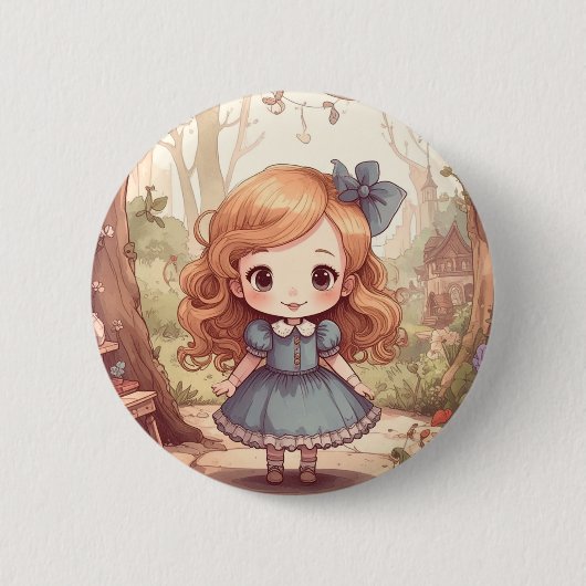 Cute Alice in Wonderland Whimsical Woodland Art 缶バッジ (正面)
