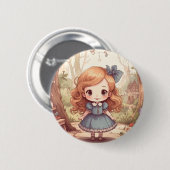 Cute Alice in Wonderland Whimsical Woodland Art 缶バッジ (正面&裏面)