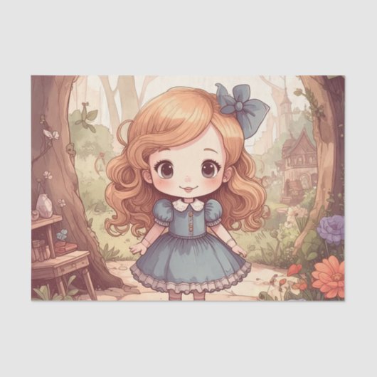 Cute Alice in Wonderland Whimsical Woodland Art 薄葉紙 (正面)
