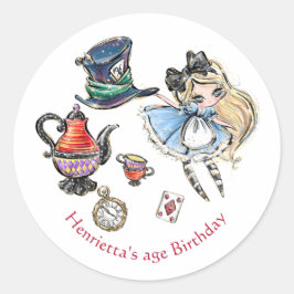 Cute Alice Mad Hatter Tea Party Birthday Sticker ラウンドシール