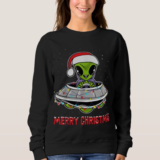Cute Alien Christmas Tree Lights Xmas Holidays スウェットシャツ (正面)