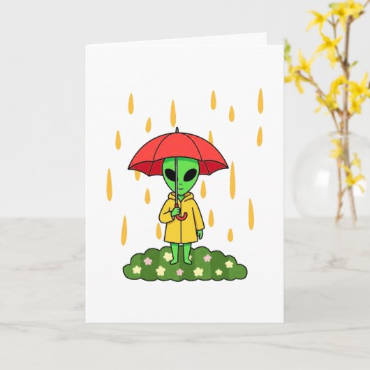 Cute Alien Get Well Soon Card カード (黄色い花)