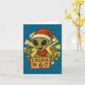 Cute Alien I Believe In 6-7 Christmas Holiday Desi カード (黄色い花)