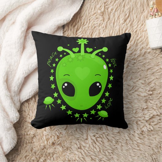 Cute Alien Peace Hope Love Fun Extraterrestrial クッション (ブランケット)