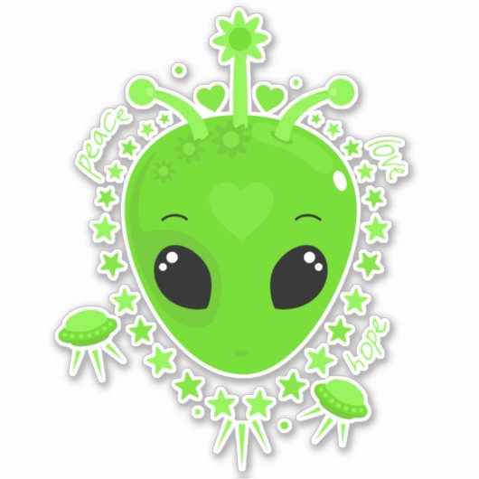 Cute Alien Peace Hope Love Kawaii シール (正面)