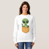Cute Alien Pocket Peace Sign Funny UFO Space Women スウェットシャツ (正面フル)