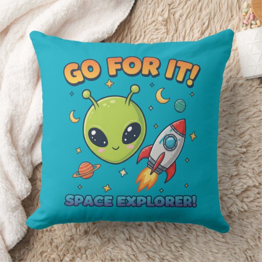 Cute Alien Space Pillow - Go For It Space Explorer クッション (ブランケット)