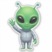 Cute Alien Waving Cartoon Custom-Cut Vinyl Sticker シール (正面)