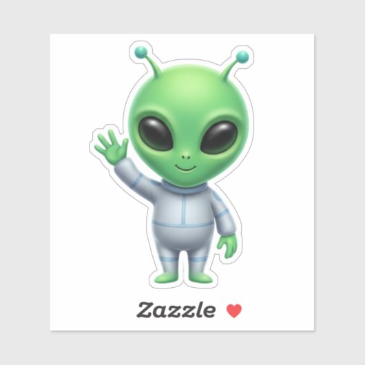 Cute Alien Waving Cartoon Custom-Cut Vinyl Sticker シール (シート)