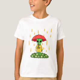 Cute Alien With Umbrella in Rain Kawaii Character Tシャツ