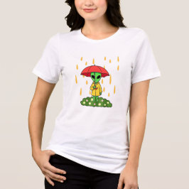 Cute Alien With Umbrella in Rain Kawaii Space Char トライブレンドＴシャツ