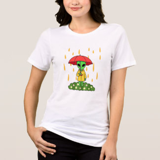 Cute Alien With Umbrella in Rain Kawaii Space Char トライブレンドＴシャツ