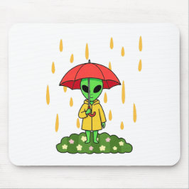 Cute Alien With Umbrella Kawaii Space Character マウスパッド