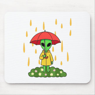 Cute Alien With Umbrella Kawaii Space Character マウスパッド
