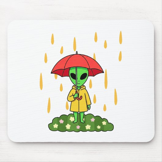 Cute Alien With Umbrella Kawaii Space Character マウスパッド (正面)