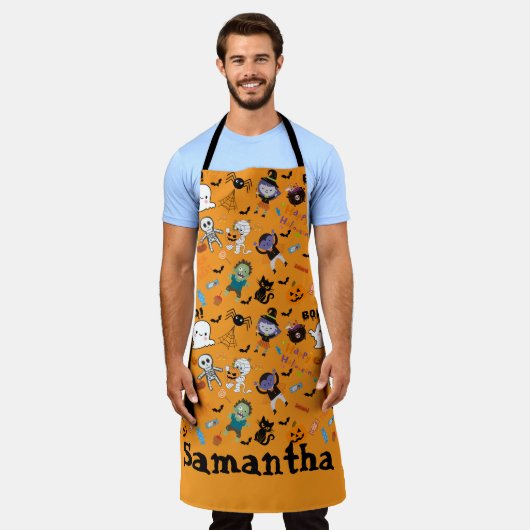 Cute All-Over Halloween Print Apron エプロン (着用した状態)
