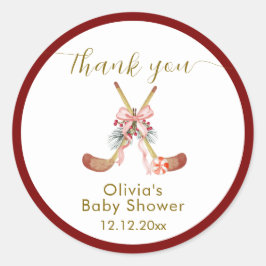 Cute All Stars Bow Hockey Girl Baby Shower ラウンドシール