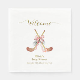 Cute All Stars Bow Hockey Girl Baby Shower Welcome スタンダードランチョンナプキン