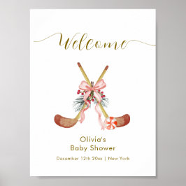 Cute All Stars Bow Hockey Girl Baby Shower Welcome ポスター
