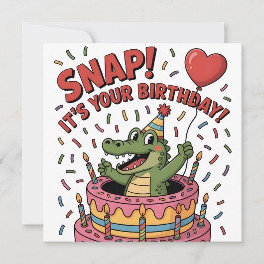 Cute Alligator Birthday Cake Party Design シーズンカード (正面)
