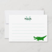  Cute Alligator Drawing Lined Monogram Custom ノートカード (正面)