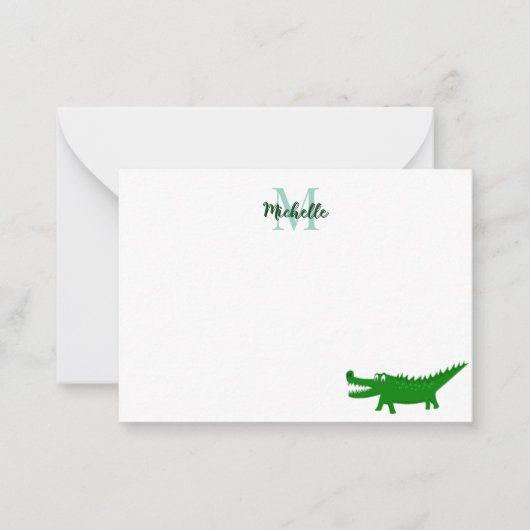 Cute Alligator Drawing Lined Personalized ノートカード (正面)