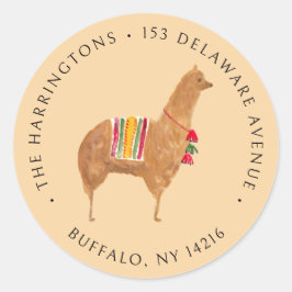 Cute Alpaca Hand-Drawn Animal Return Address ラウンドシール