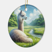 Cute Alpaca in a Meadow  セラミックオーナメント (左)