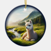 Cute Alpaca in a Meadow  セラミックオーナメント (正面)