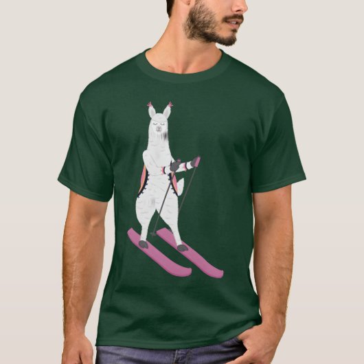 Cute Alpaca Llama Skiing Ski Snowboard Sport Gift  Tシャツ (正面)