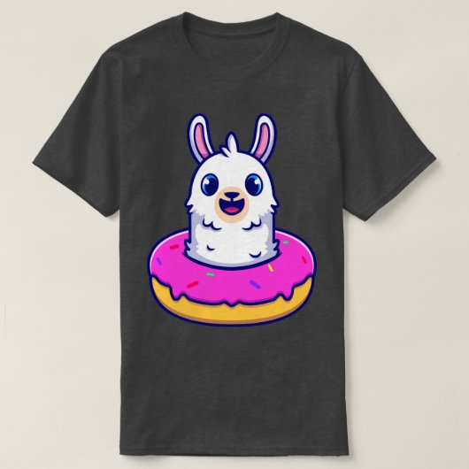 Cute Alpaca With Doughnut Cartoon Tシャツ (デザイン正面)