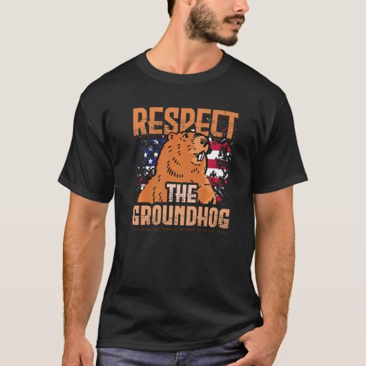 Cute America Respect Groundhog US Flag Rodent Grou Tシャツ (正面)