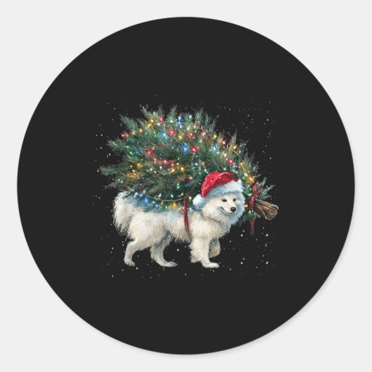 Cute American Eskimo Dog In A Christmas Tree For M ラウンドシール (正面)