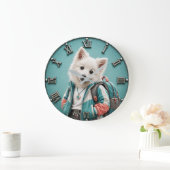 Cute American Eskimo Puppy ラージ壁時計 (ホーム)