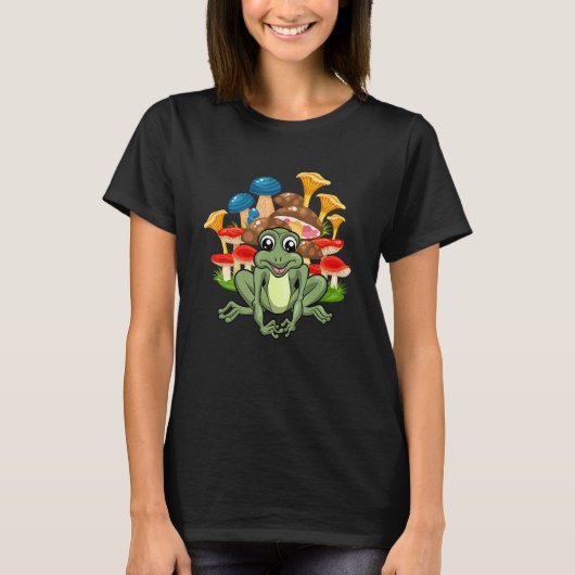 Cute Amphibian Frog Animal Fungi Nature Foraging M Tシャツ (正面)