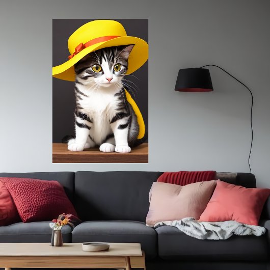 Cute and adorable cat in yellow hat | AI Art ポスター