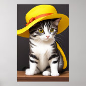 Cute and adorable cat in yellow hat | AI Art ポスター (正面)