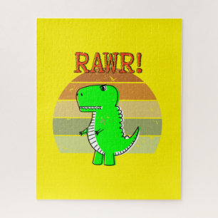 Cute And Angry Cartoon T-Rex Dinosaur Sunset ジグソーパズル