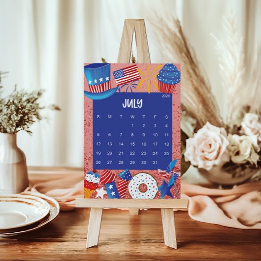 Cute and Colorful 2026 Calendar Page - July サンキューカード