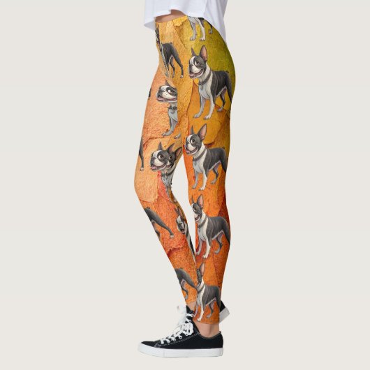 Cute and Colorful Boston Terrier Leggings レギンス (左)