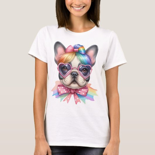CUTE AND COLORFUL FRENCH BULLDOG DOG Tシャツ (正面)