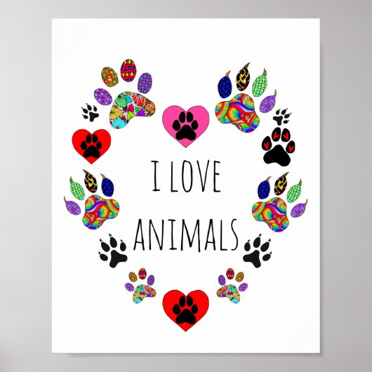 Cute and Colorful I Love Animals Poster 8X10" ポスター (正面)