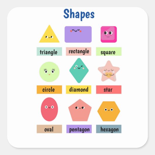 Cute and Colorful Learn Your Shapes スクエアシール (正面)