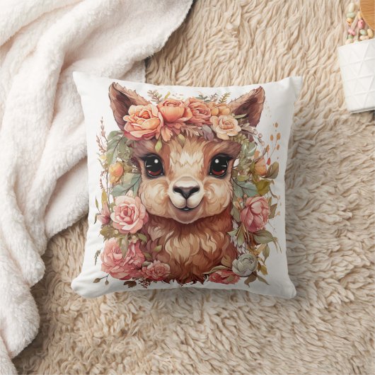 Cute and Colorful Llama Throw Pillow クッション (ブランケット)