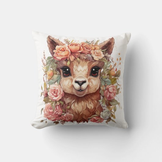 Cute and Colorful Llama Throw Pillow クッション (正面)