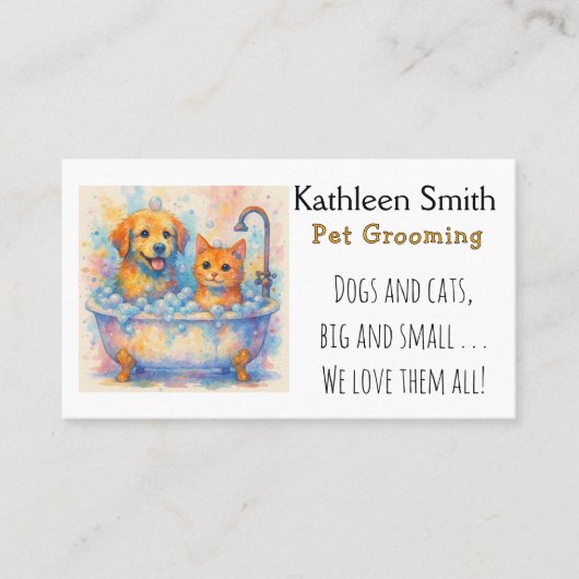 Cute and Colorful Pet Grooming Business Cards 名刺 (正面)