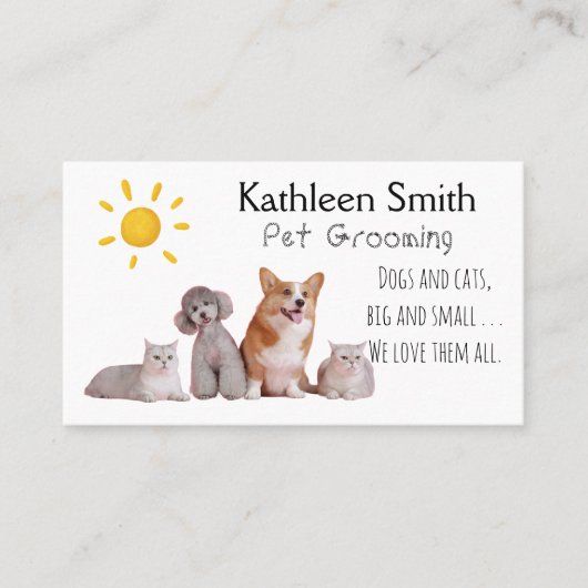 Cute and Colorful Pet Grooming Business Cards 名刺 (正面)