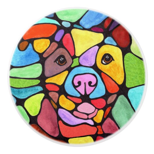 Cute and Colorful Pitbull Door Knob セラミックノブ (正面)
