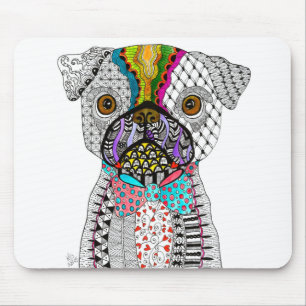 Cute and colorful Pug Dog Mousepad マウスパッド