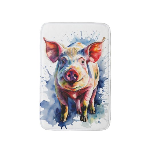 Cute and Colorful Watercolor Pig Bath Mat バスマット (正面縦)